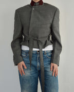 Tied-up Blazer - Burgundy Collar Stripped (S)