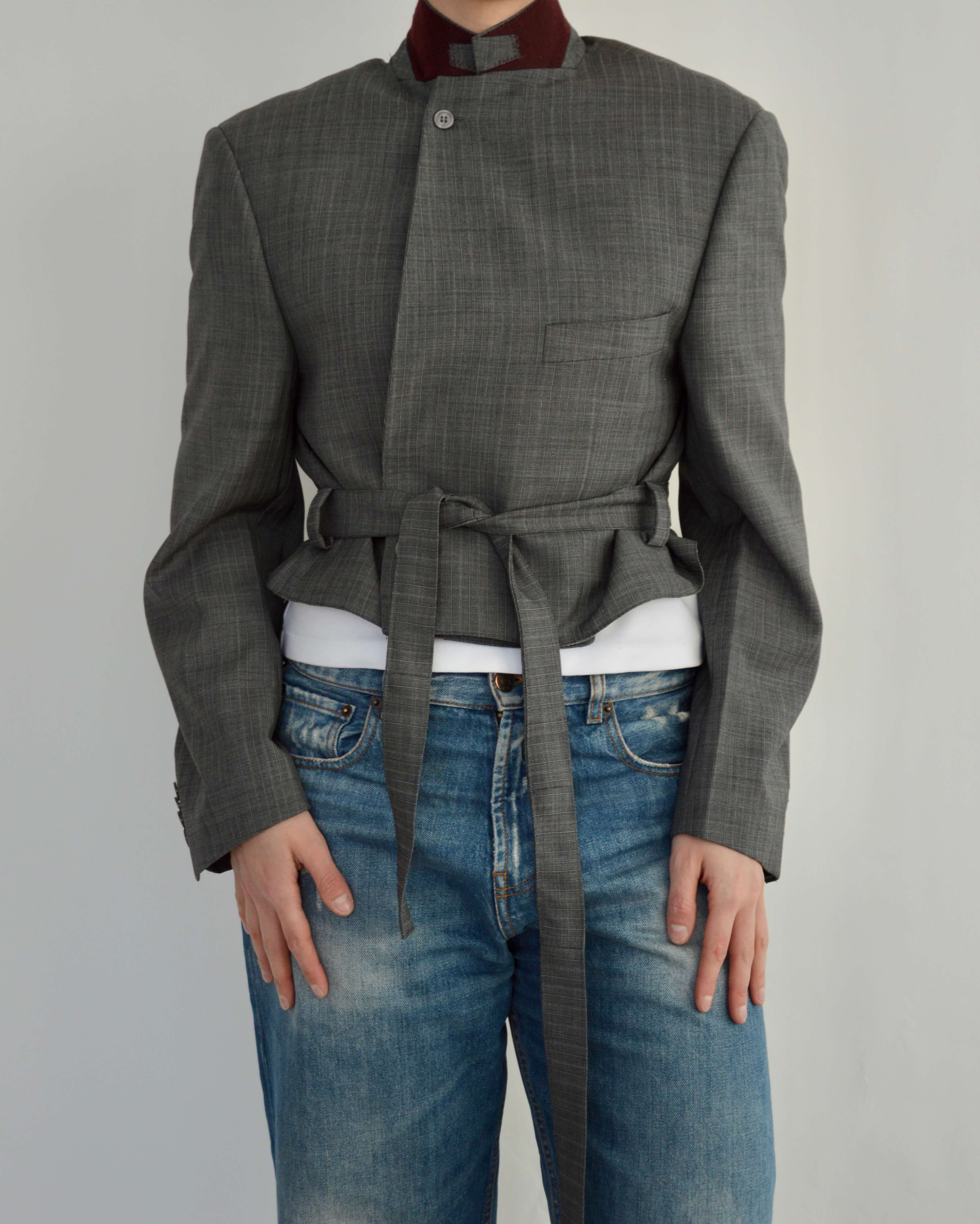 Tied-up Blazer - Burgundy Collar Stripped (S)