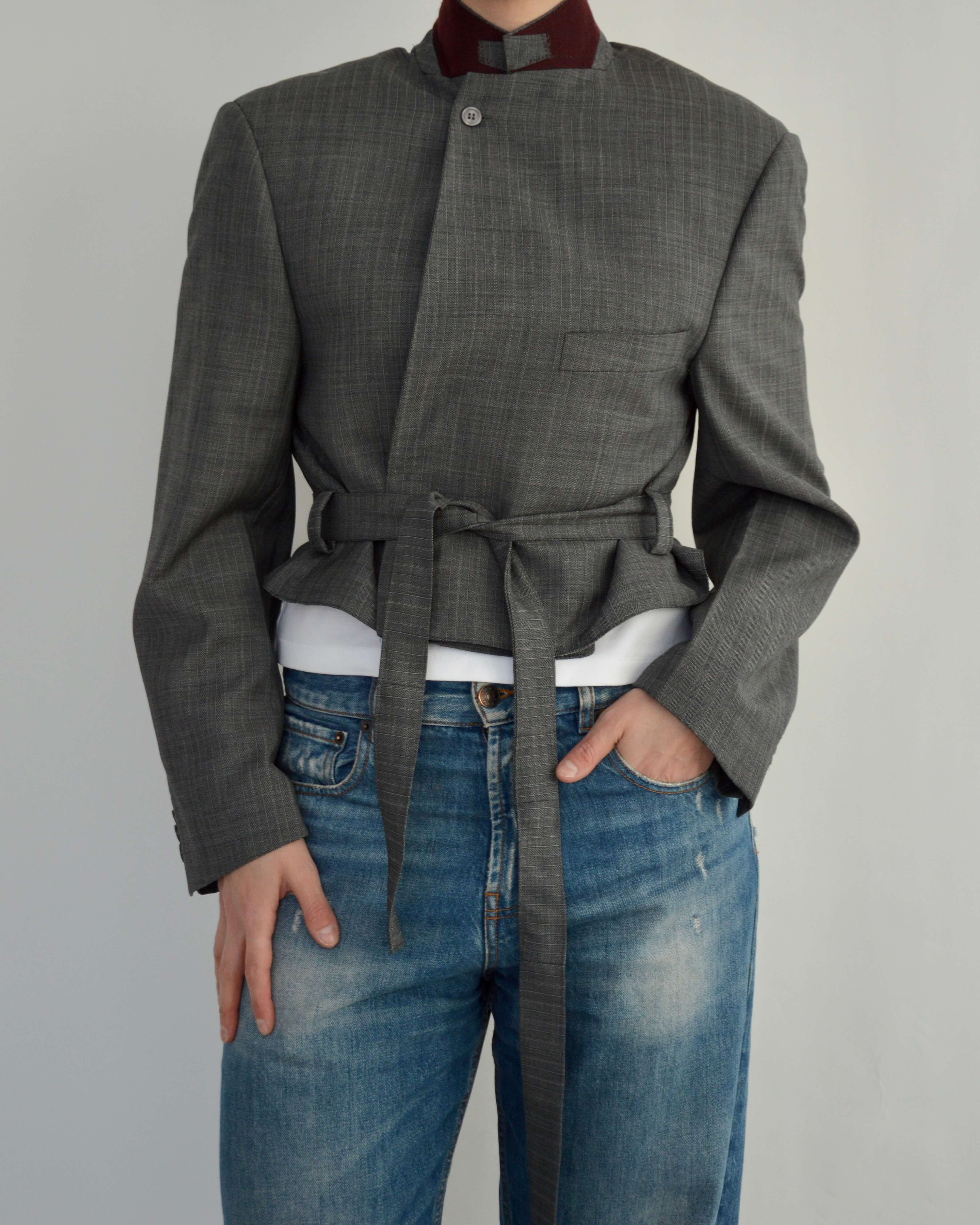 Tied-up Blazer - Burgundy Collar Stripped (S)