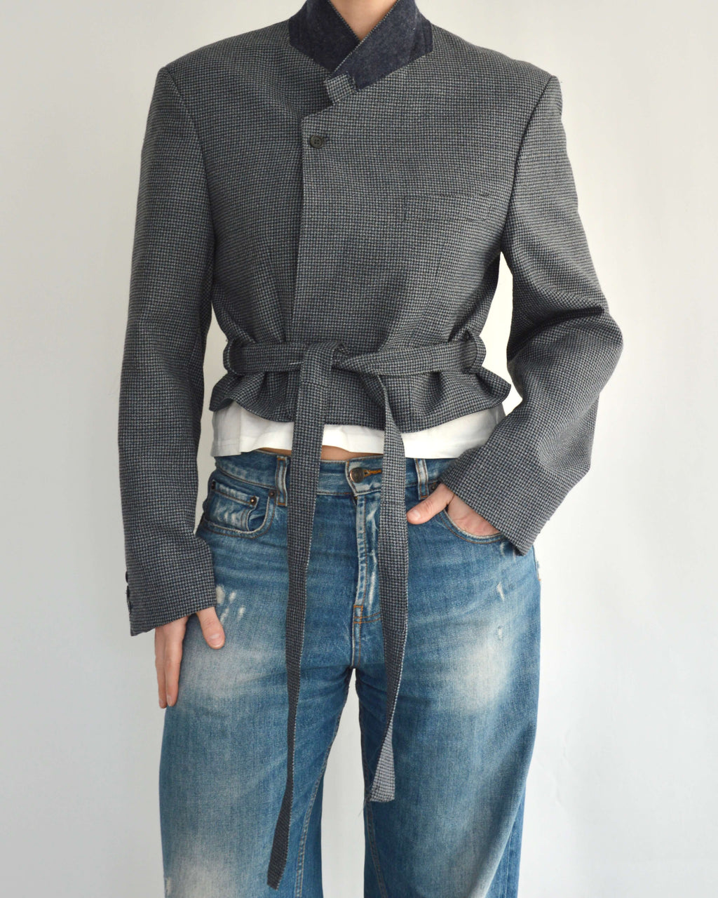 Tied-up Blazer - Textured Navy (S)