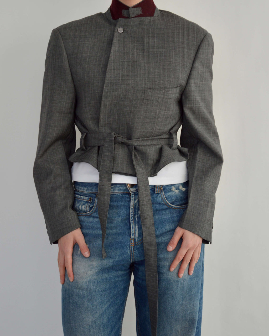 Tied-up Blazer - Burgundy Collar Stripped (S)