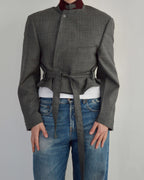 Tied-up Blazer - Burgundy Collar Stripped (S)