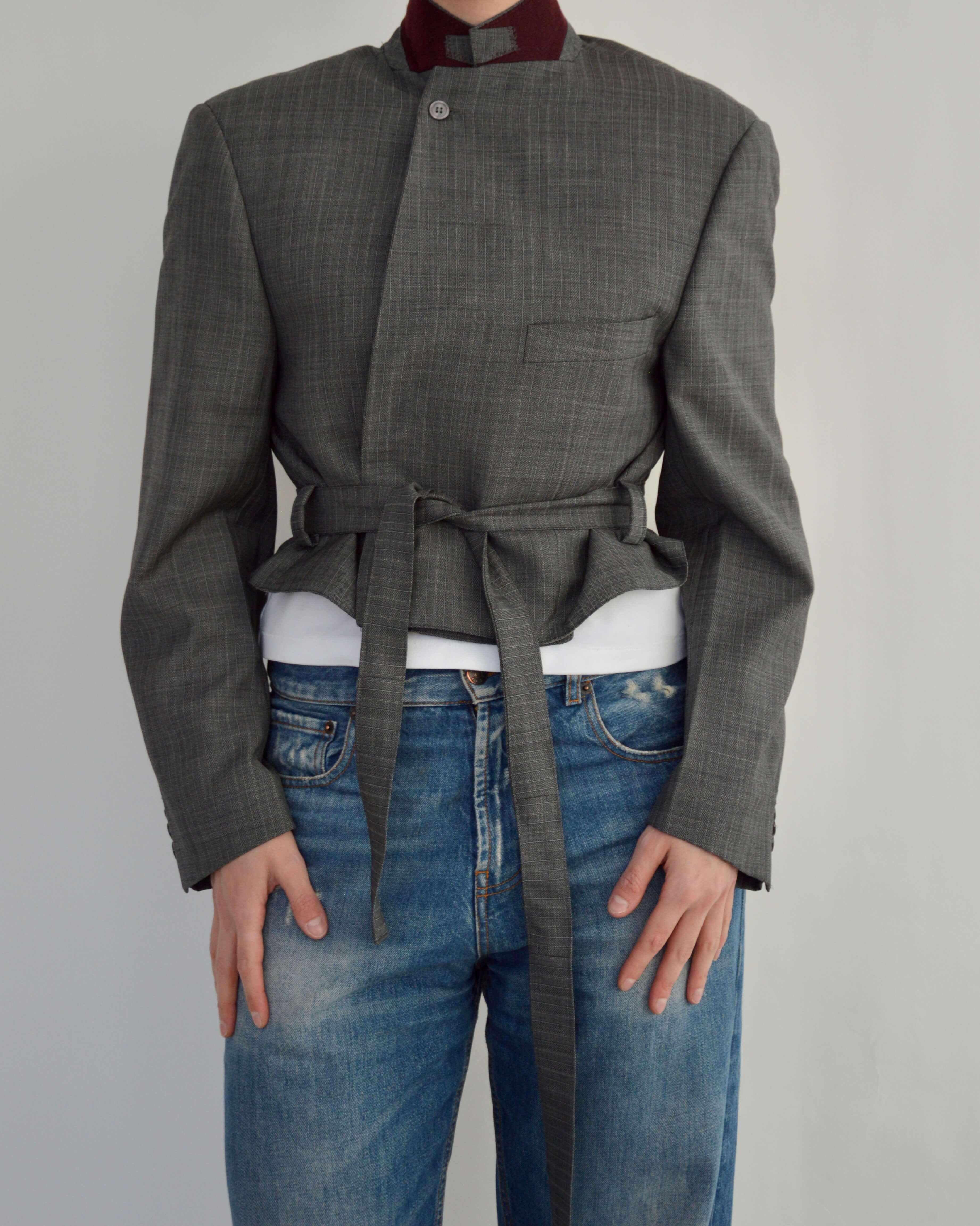 Tied-up Blazer - Burgundy Collar Stripped (S)