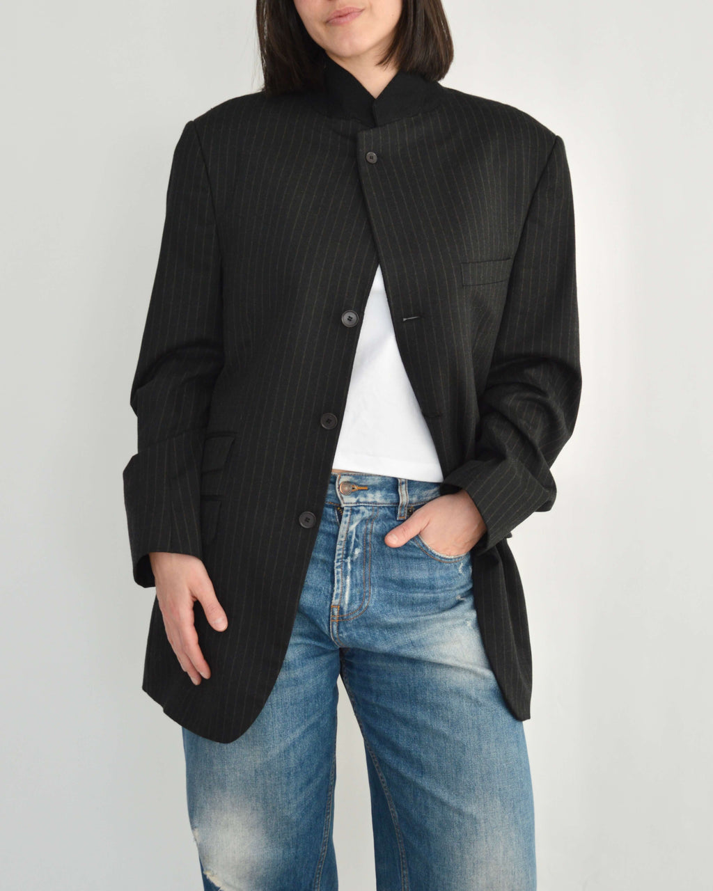 High Neck Blazer - Dark Stripped (M)