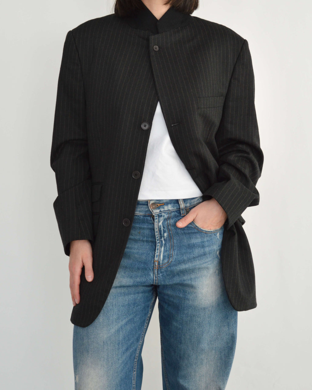 High Neck Blazer - Dark Stripped (M)
