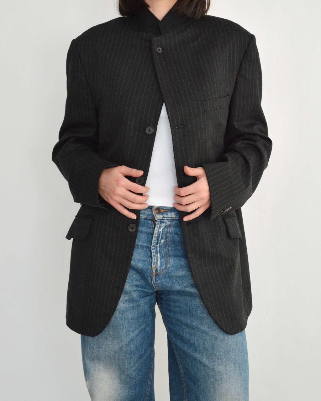 High Neck Blazer - Dark Stripped (M)
