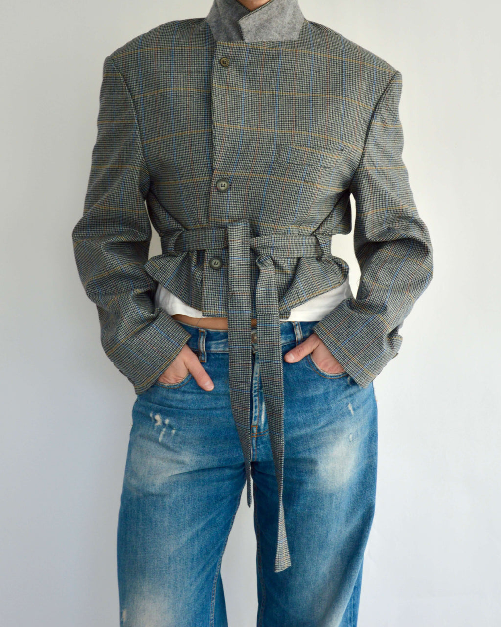 Tied-up Blazer - Blue and Yellow (L)