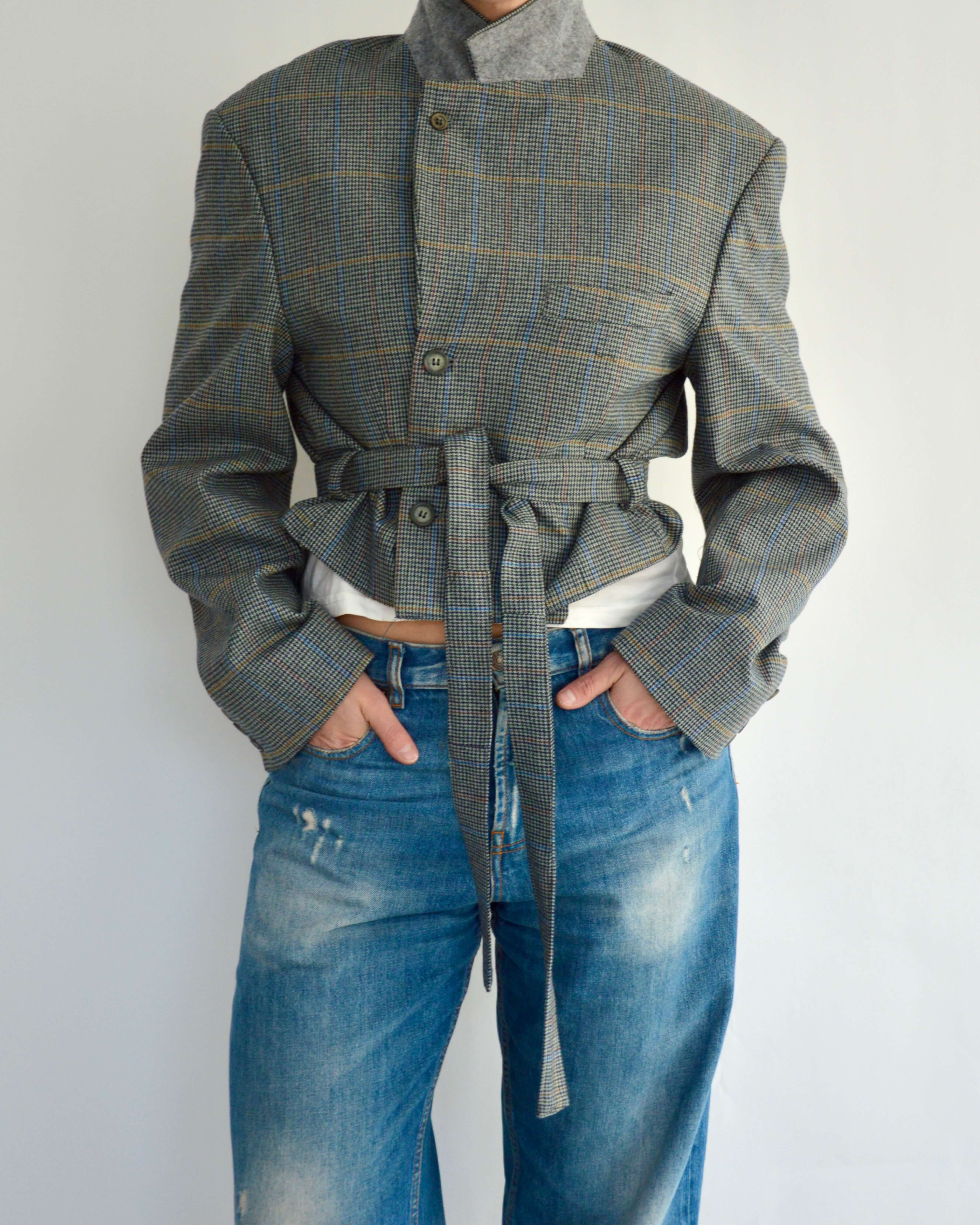 Tied-up Blazer - Blue and Yellow (L)