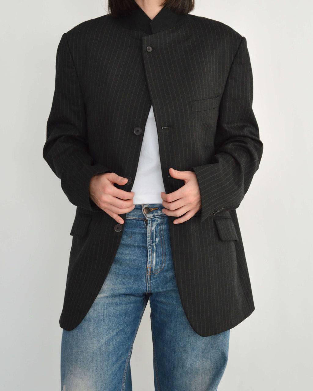 High Neck Blazer - Dark Stripped (M)