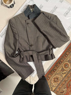 Tied-up Blazer - Brown Blue Stripes (XS)