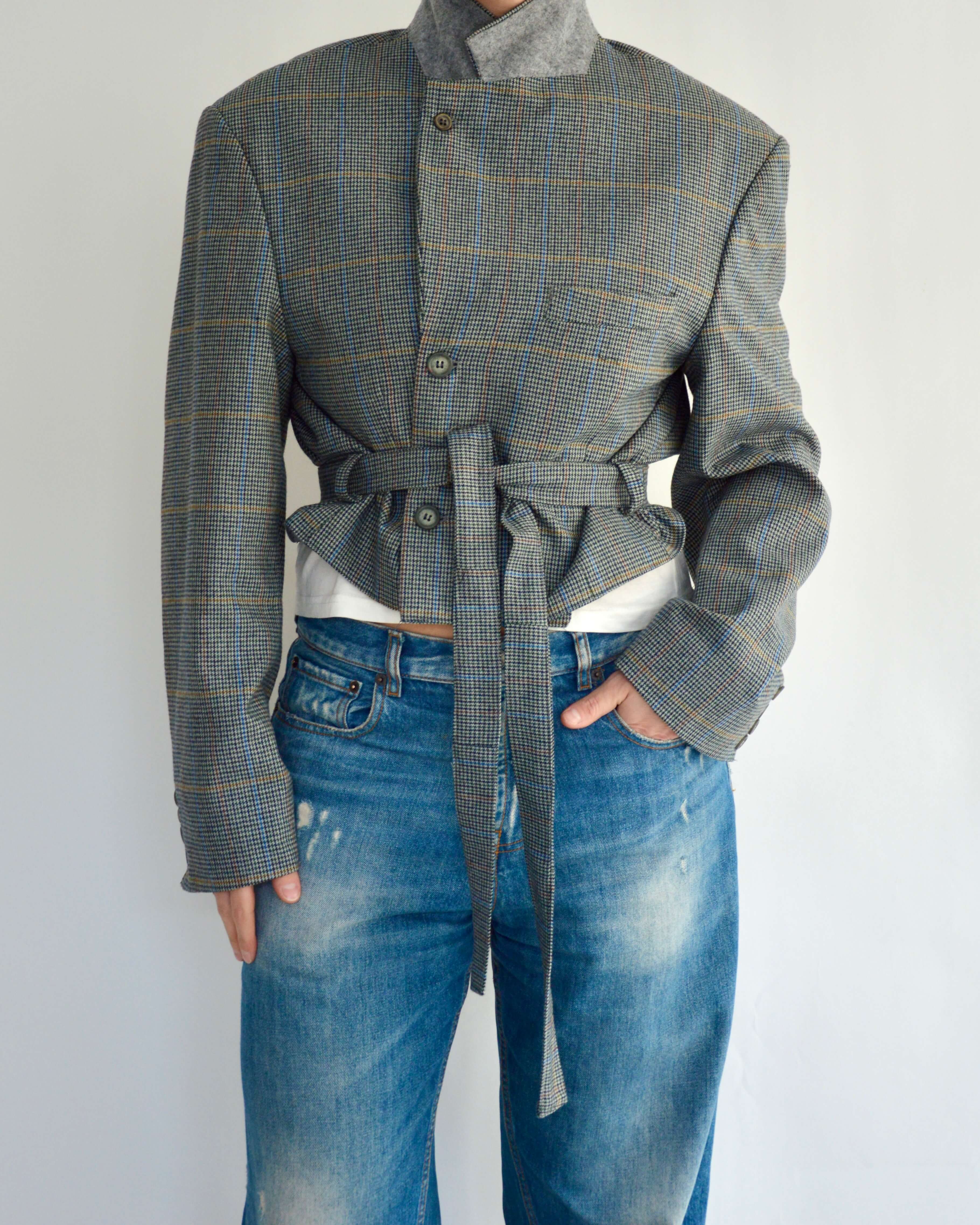 Tied-up Blazer - Blue and Yellow (L)