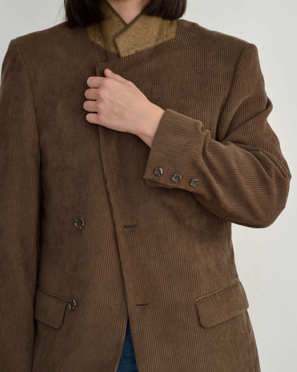High Neck Blazer - Corduroy Brown (S)