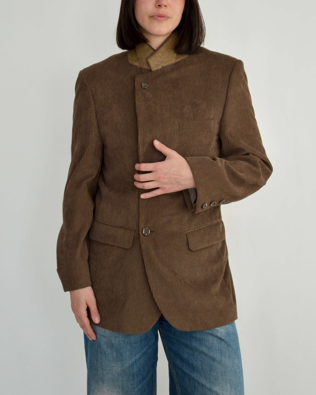 High Neck Blazer - Corduroy Brown (S)