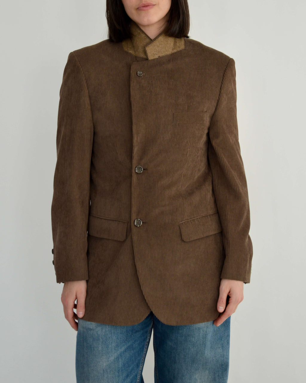 High Neck Blazer - Corduroy Brown (S)