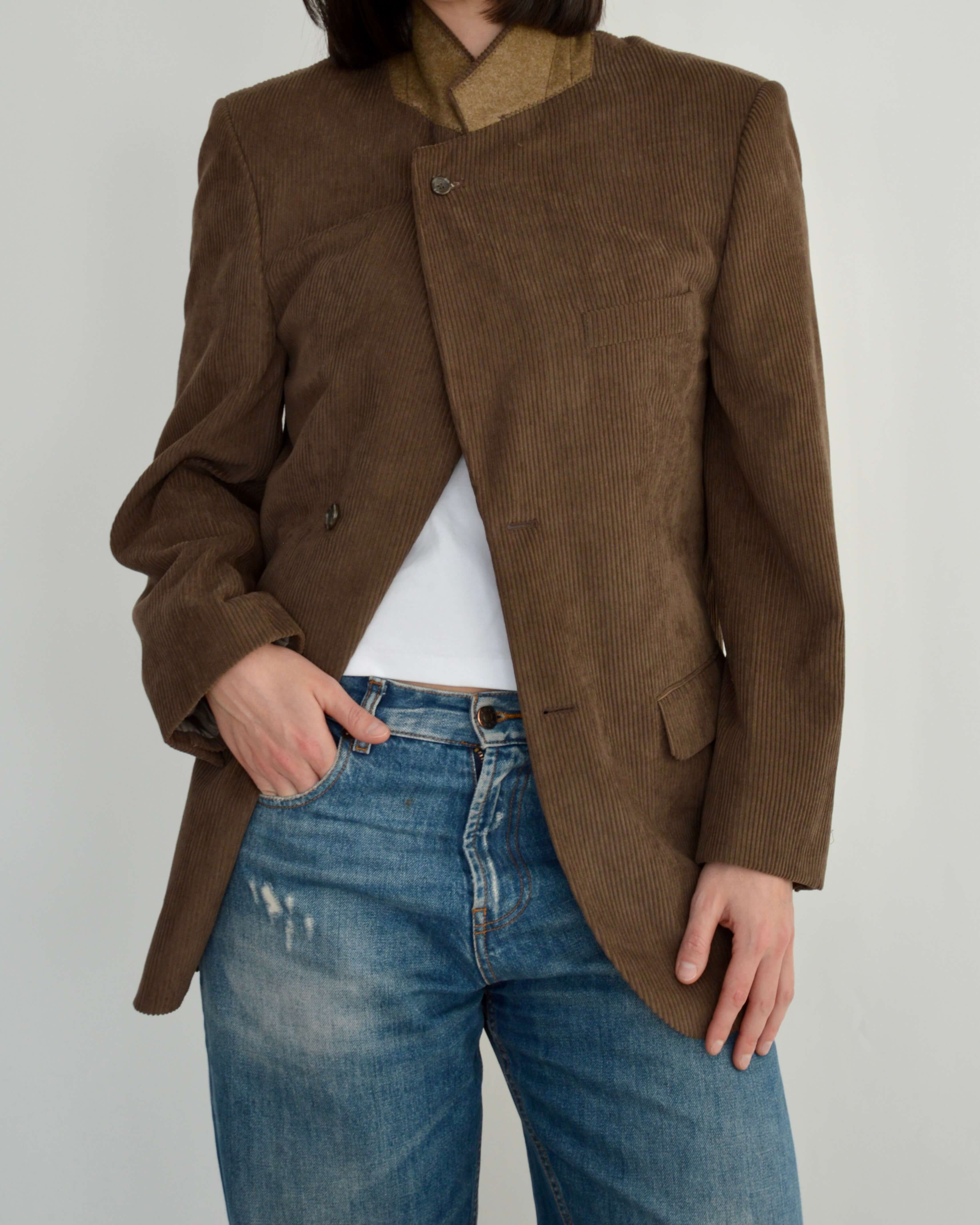High Neck Blazer - Corduroy Brown (S)