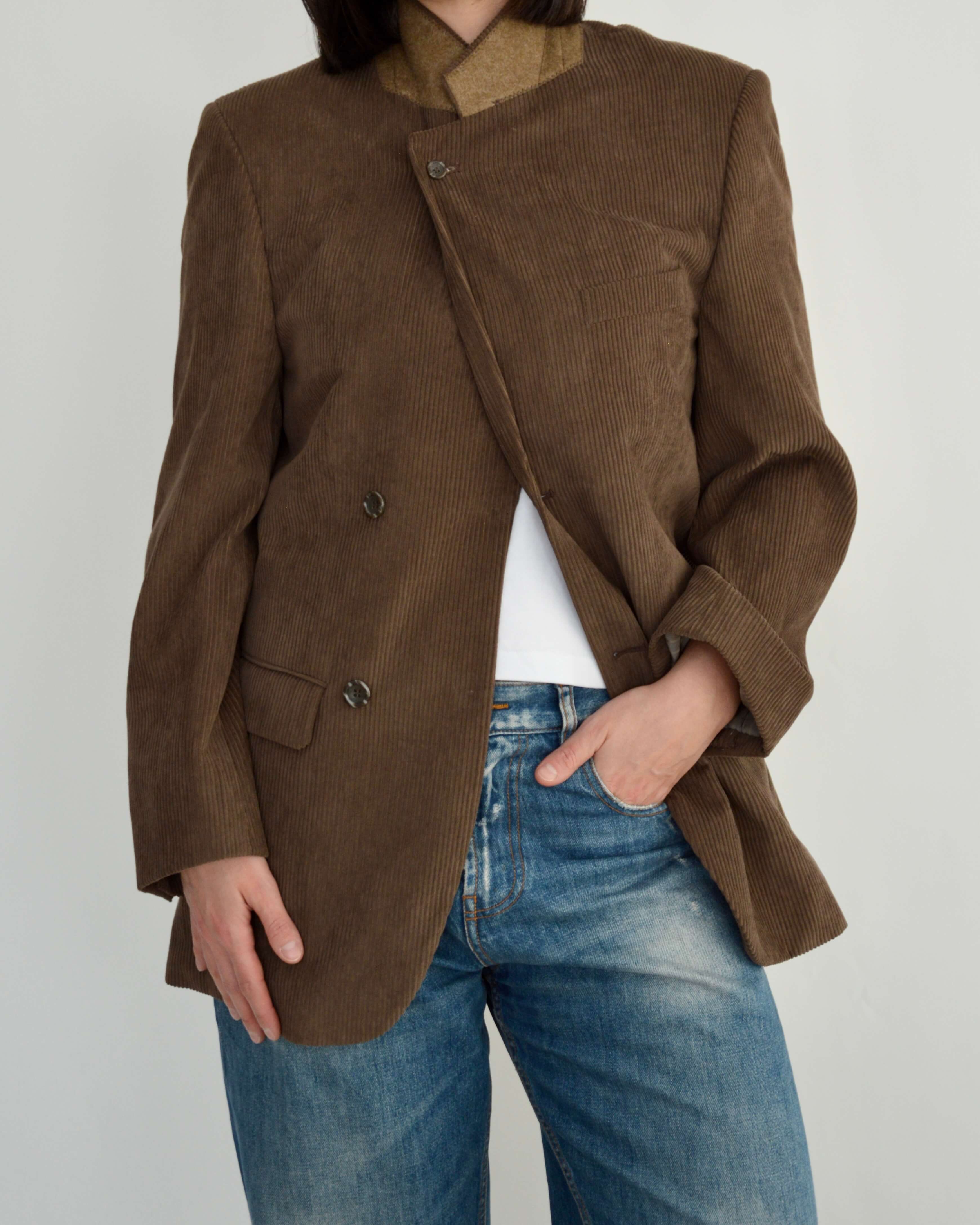 High Neck Blazer - Corduroy Brown (S)
