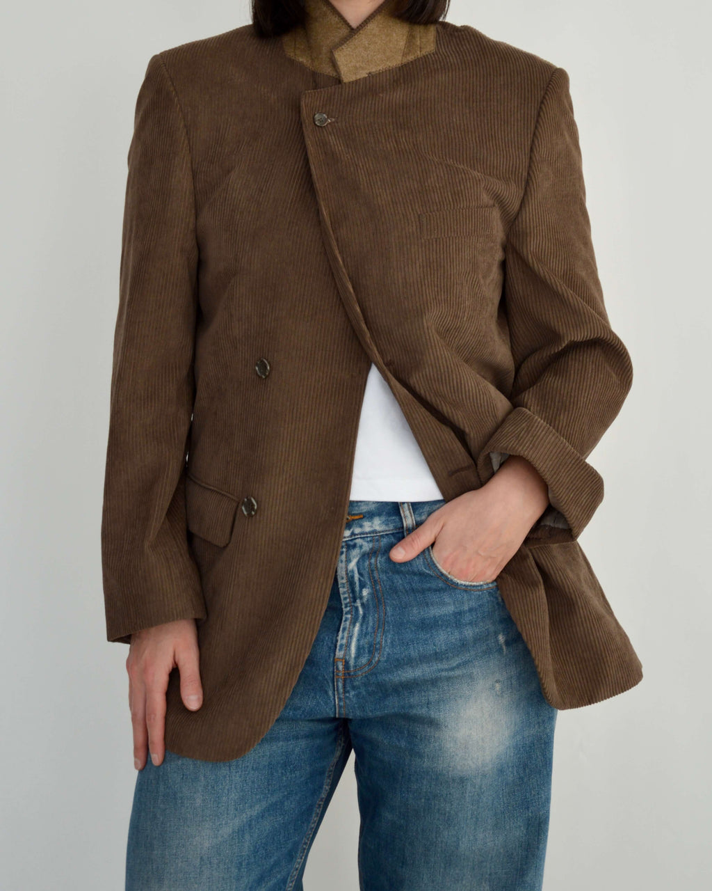 High Neck Blazer - Corduroy Brown (S)