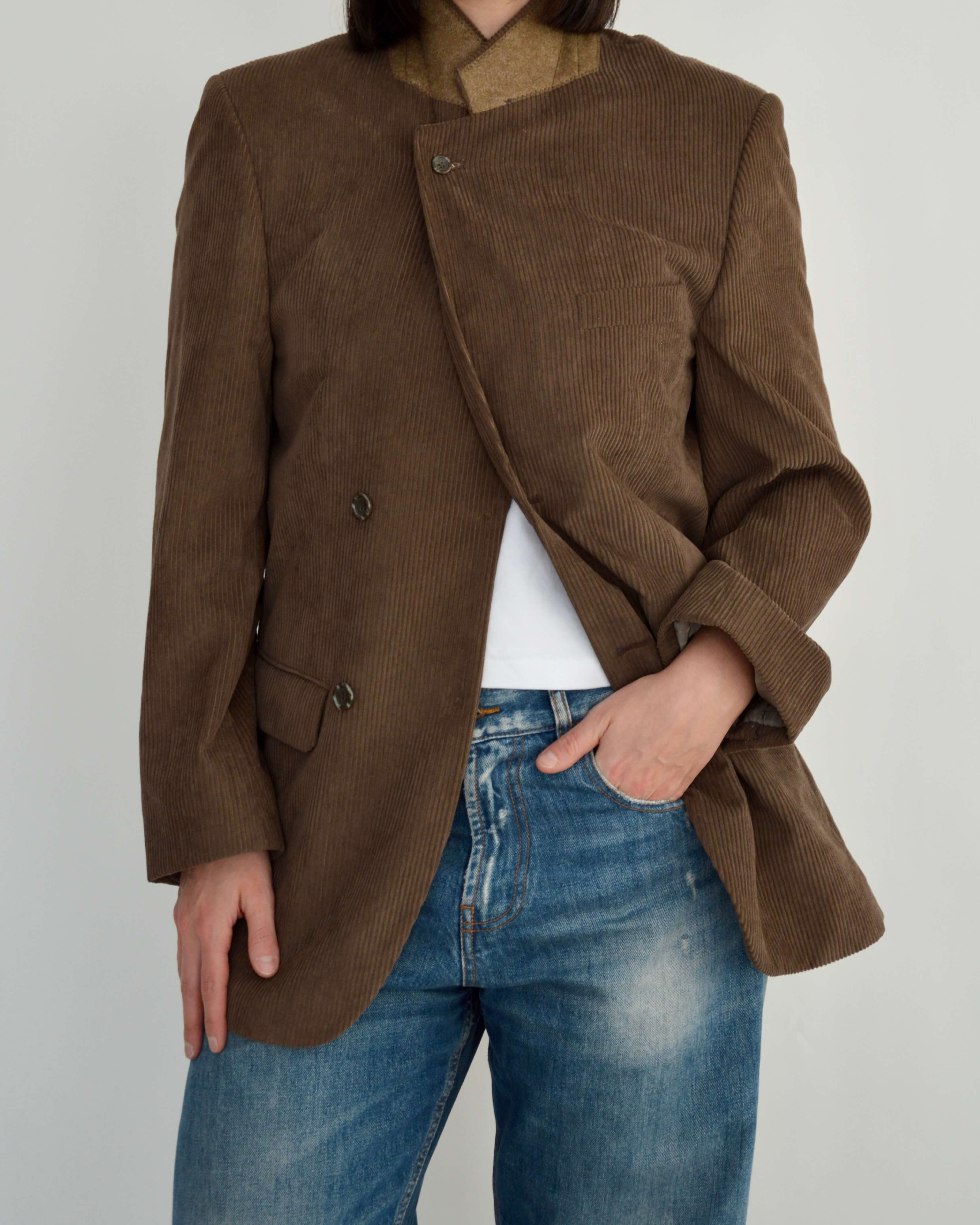 High Neck Blazer - Corduroy Brown (S)