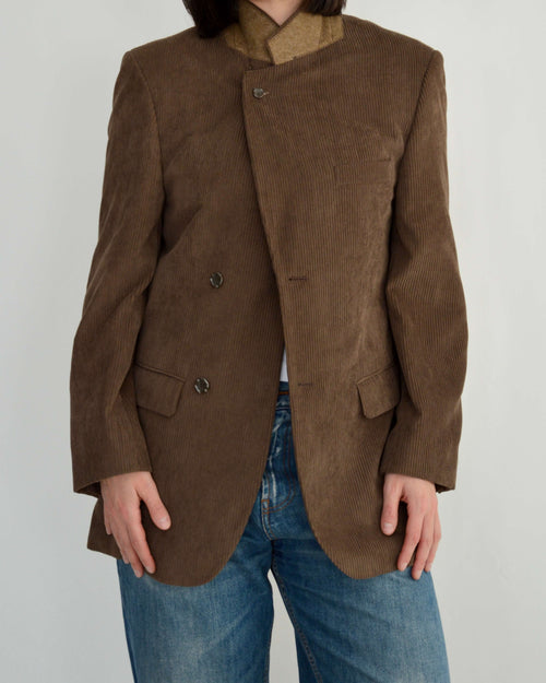 High Neck Blazer in Corduroy Brown