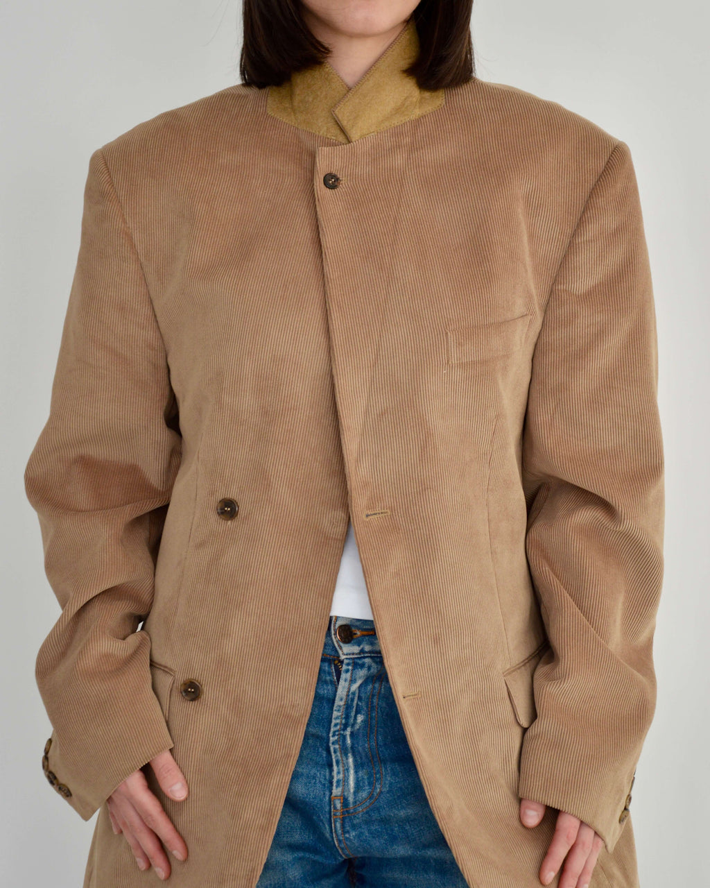 High Neck Blazer - Corduroy Beige (M)
