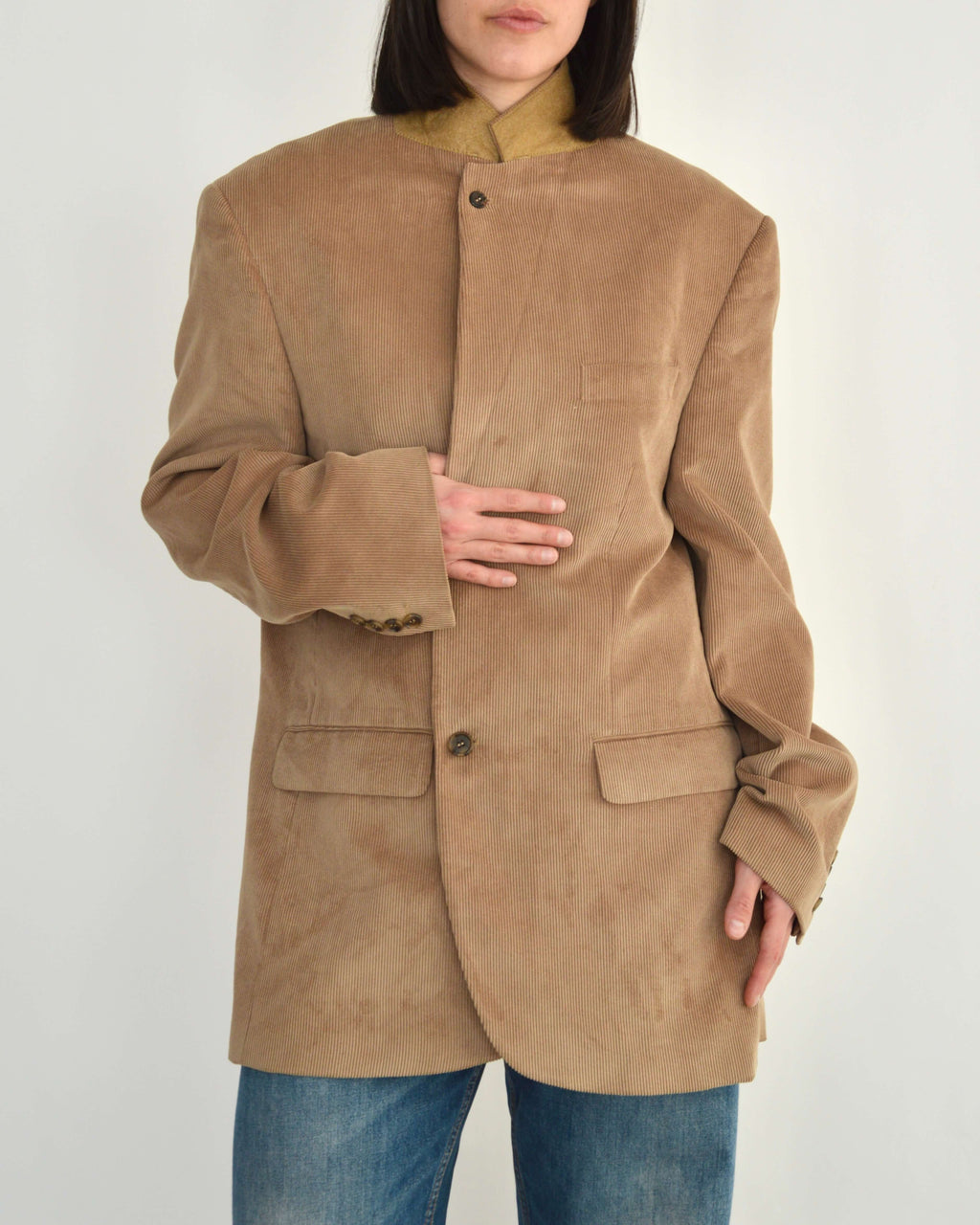 High Neck Blazer - Corduroy Beige (M)