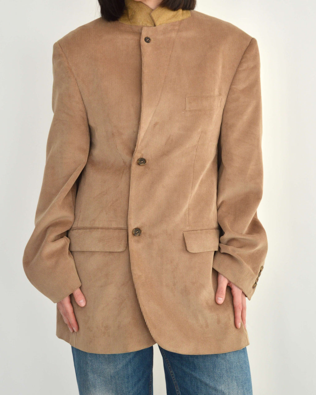 High Neck Blazer - Corduroy Beige (M)