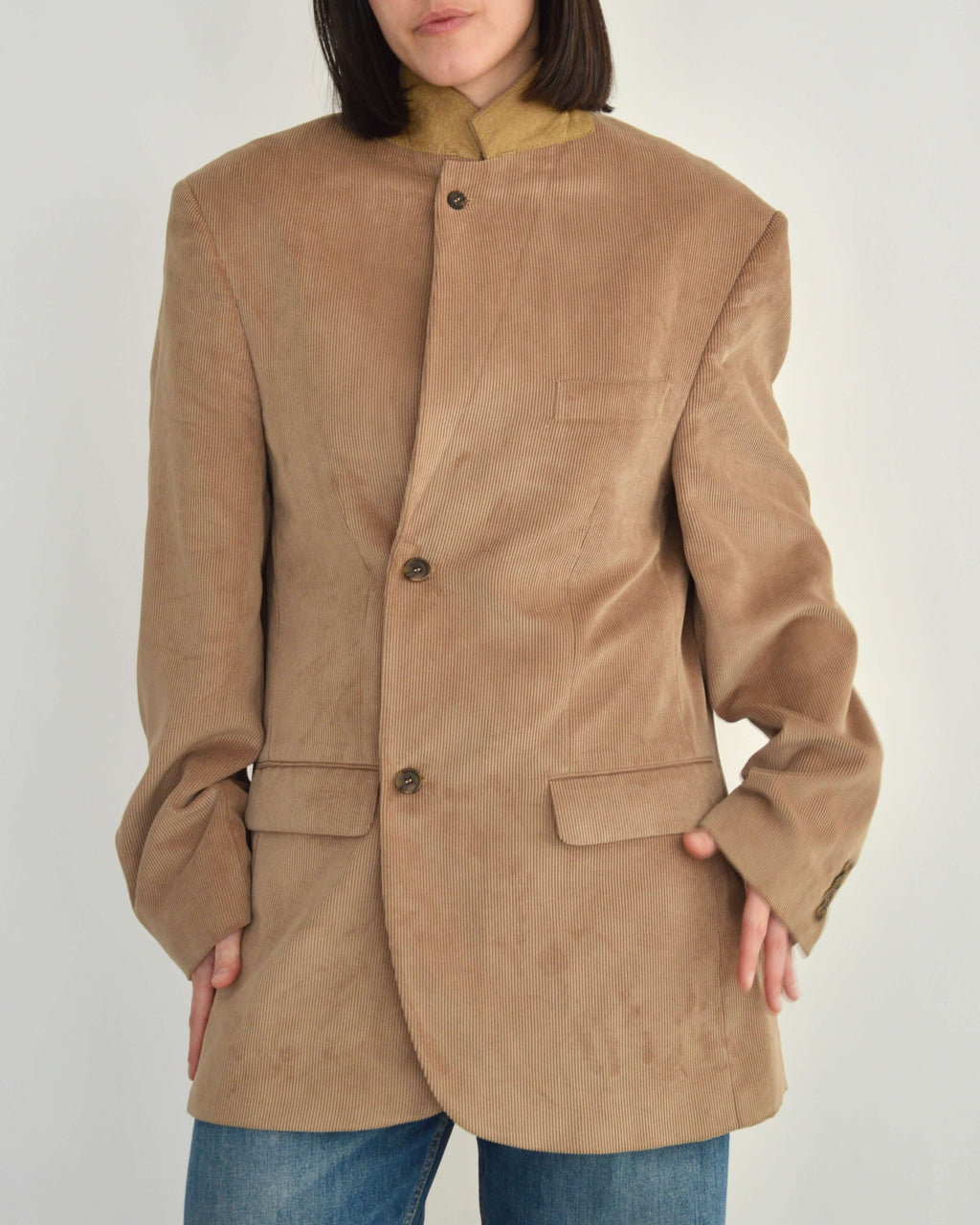 High Neck Blazer - Corduroy Beige (M)