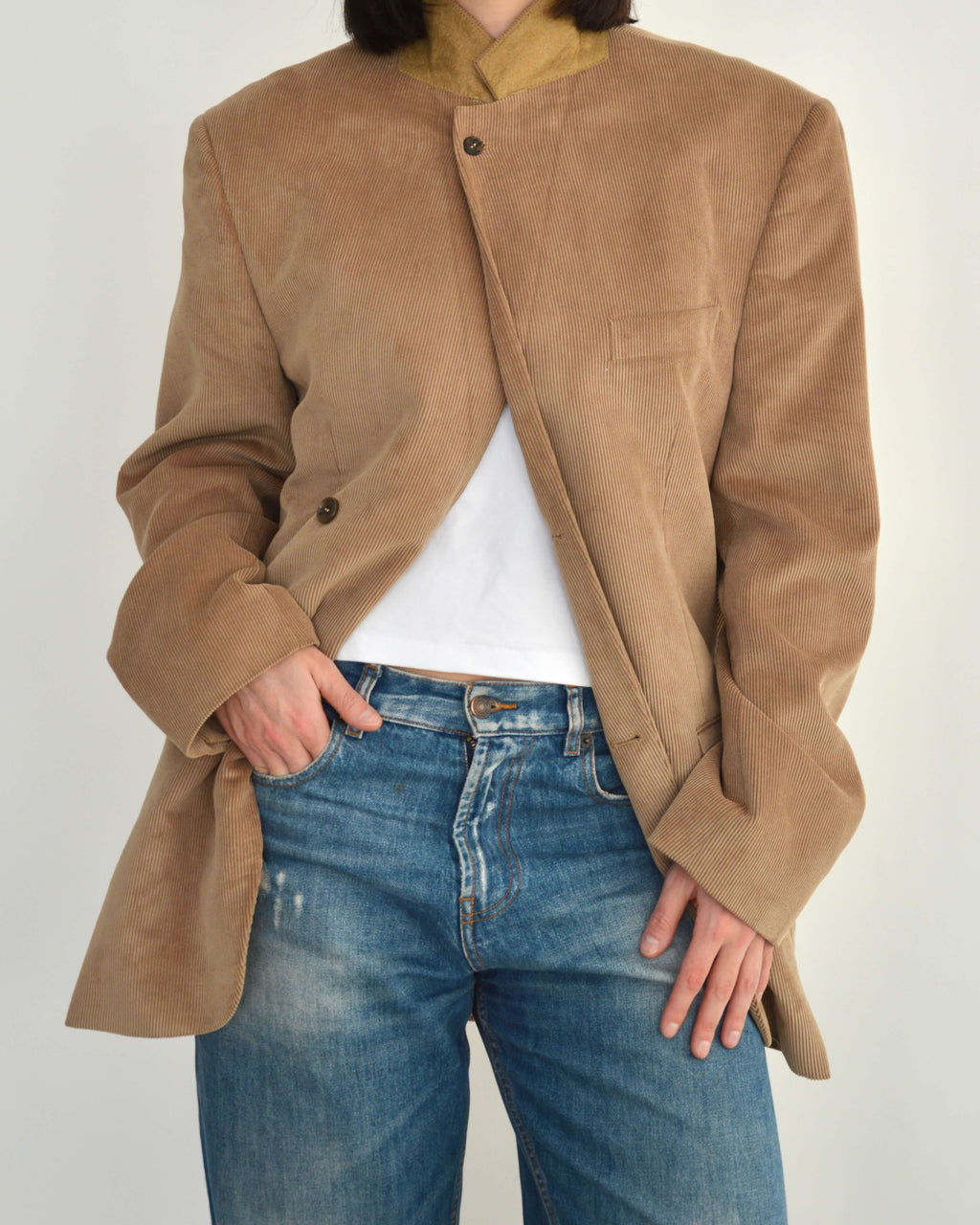 High Neck Blazer - Corduroy Beige (M)
