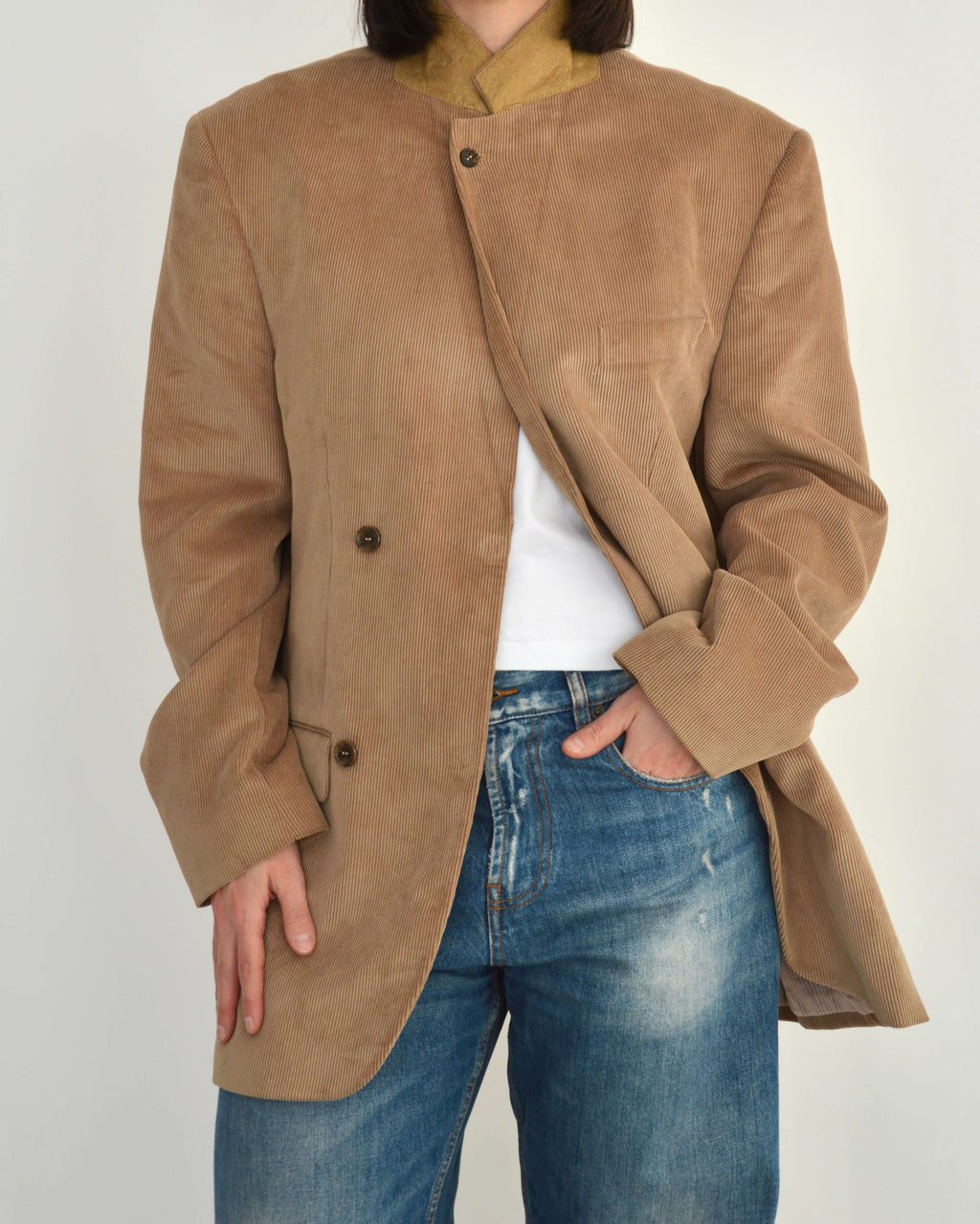 High Neck Blazer - Corduroy Beige (M)