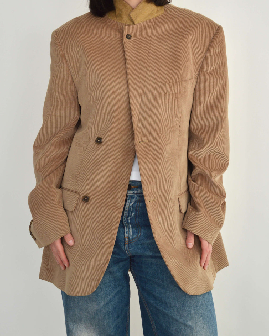 High Neck Blazer - Corduroy Beige (M)