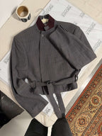 Tied-up Blazer - Burgundy Collar Stripped (S)