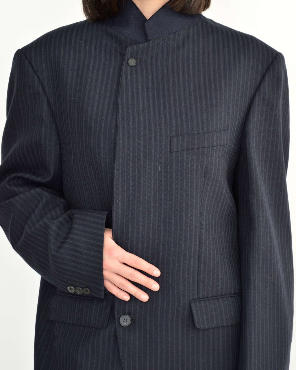 High Neck Blazer - Navy Stripped (XL)