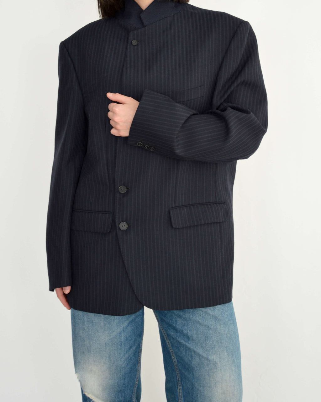 High Neck Blazer - Navy Stripped (XL)
