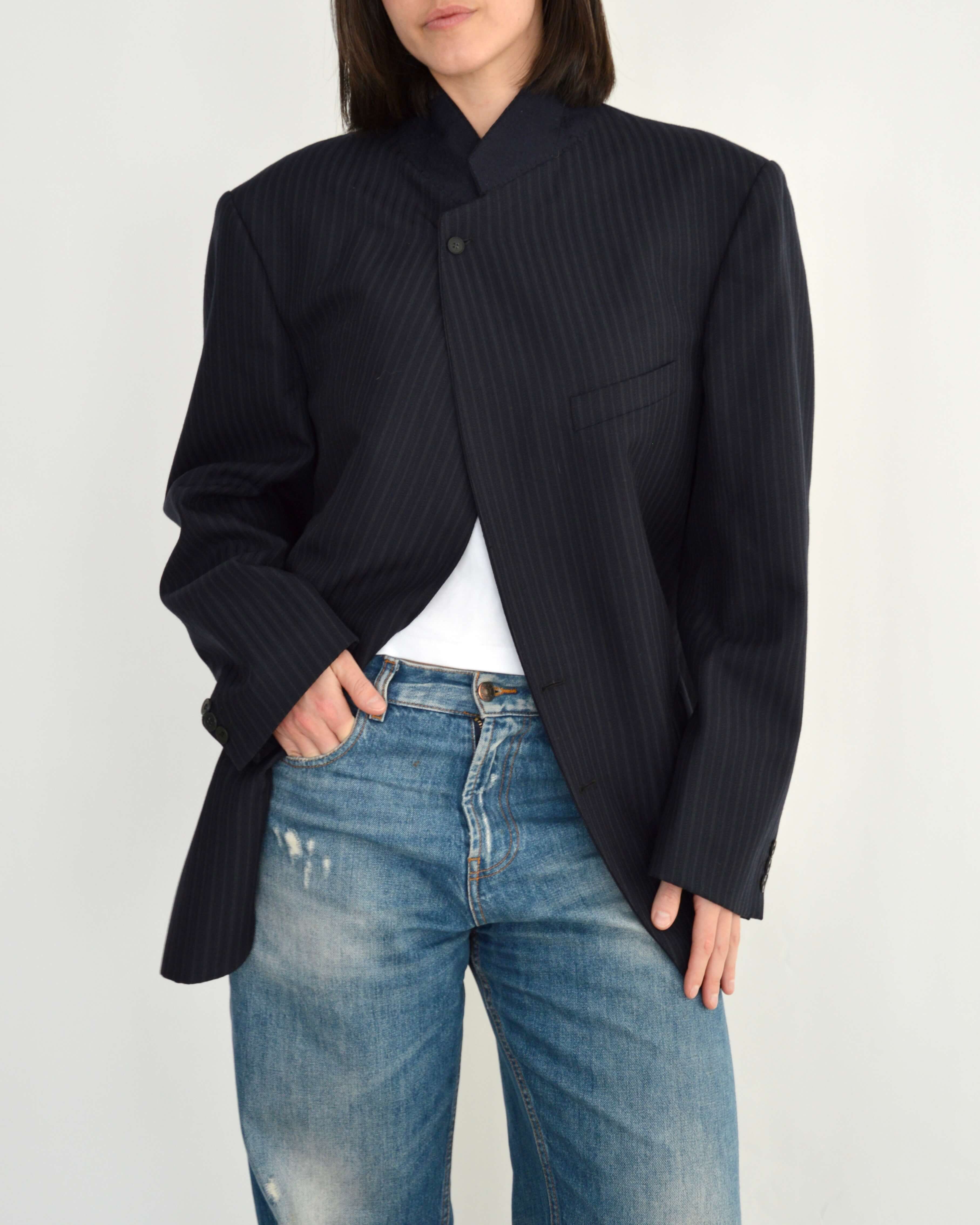 High Neck Blazer - Navy Stripped (XL)