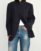 High Neck Blazer - Navy Stripped (XL)