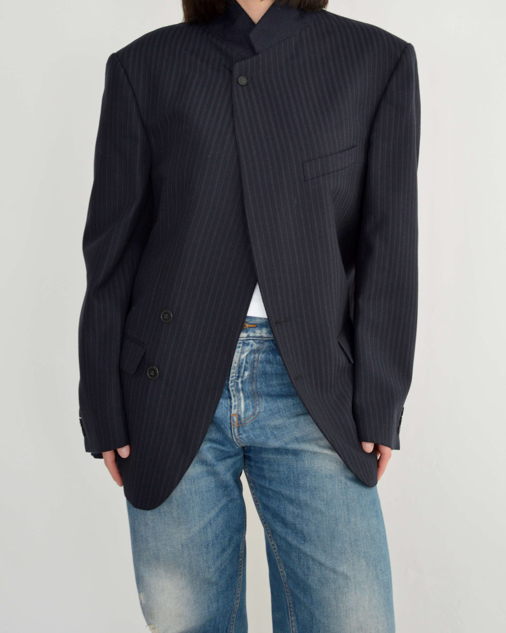 High Neck Blazer - Navy Stripped (XL)