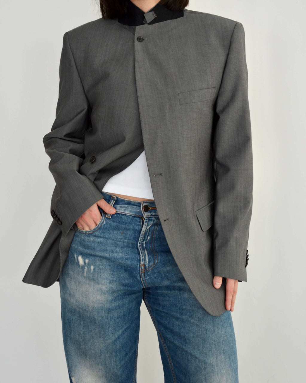 High Neck Blazer - Soft Grey (M)