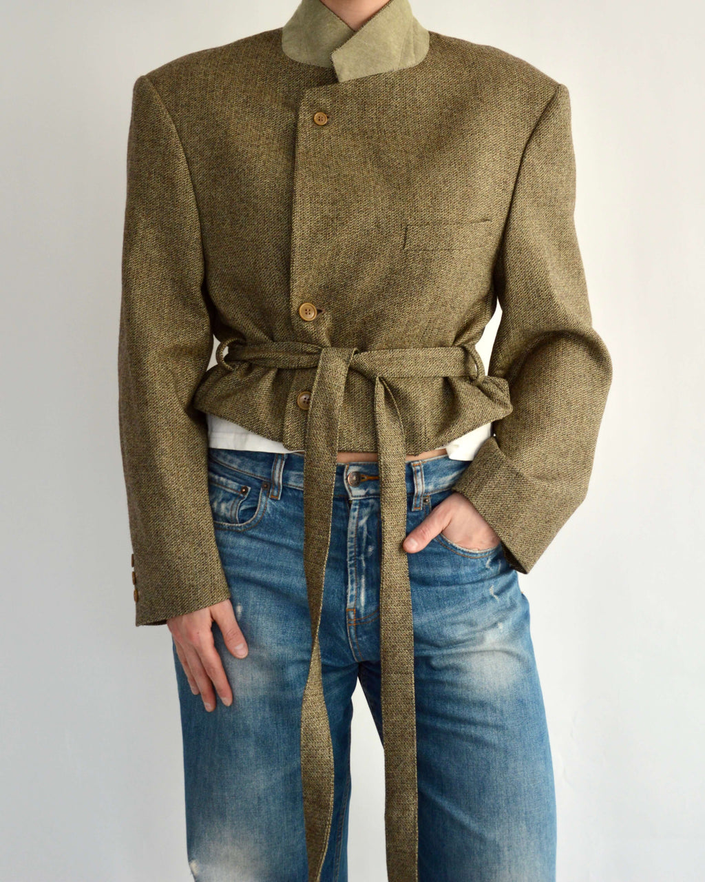 Tied-up Blazer - Textured Light Green (M)