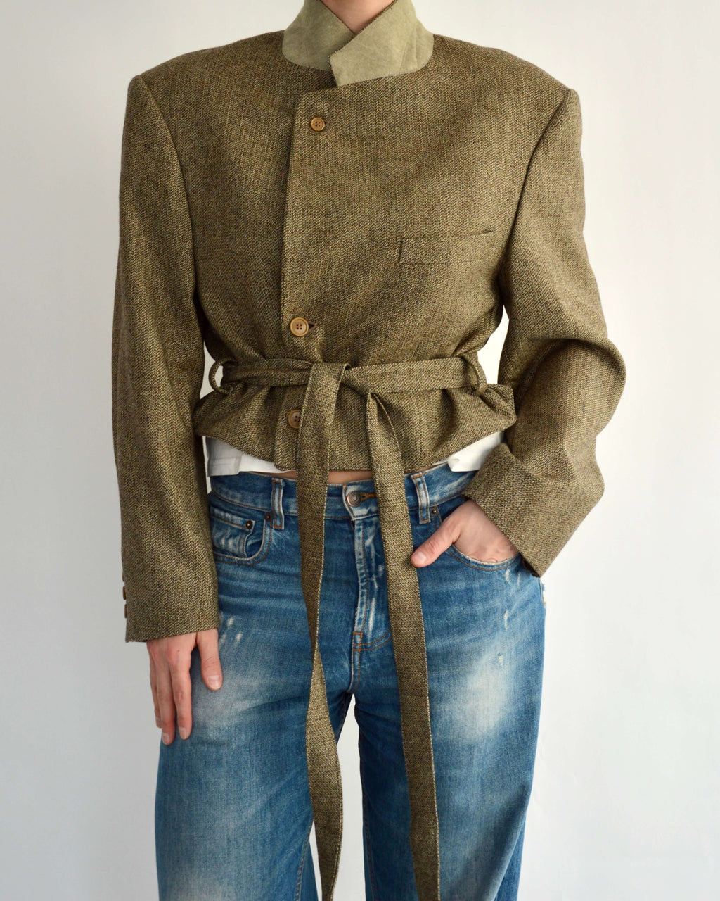 Tied-up Blazer - Textured Light Green (M)