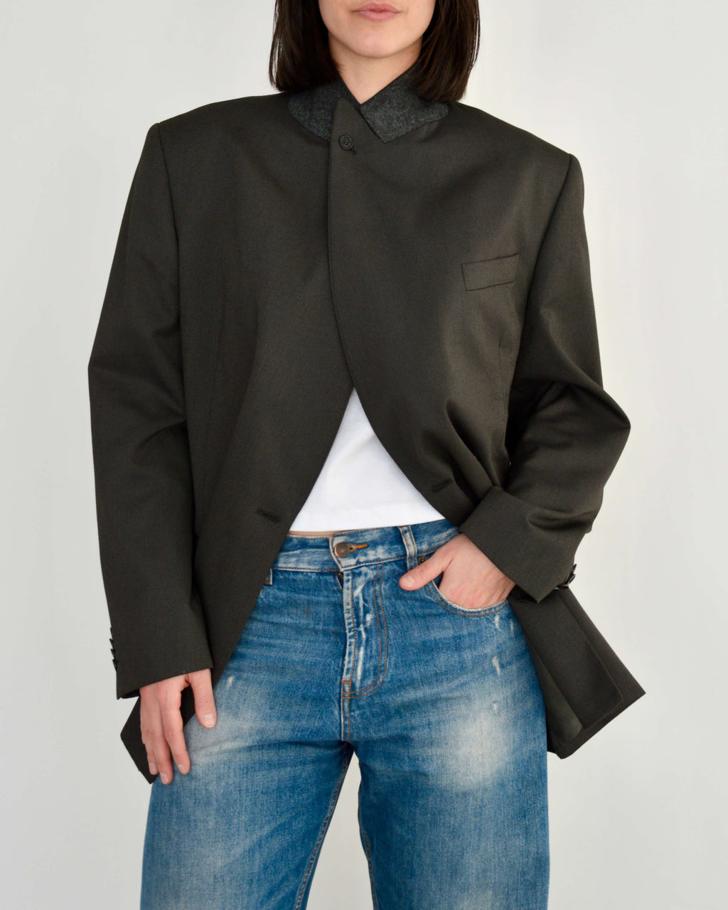 High Neck Blazer - Brown (L)