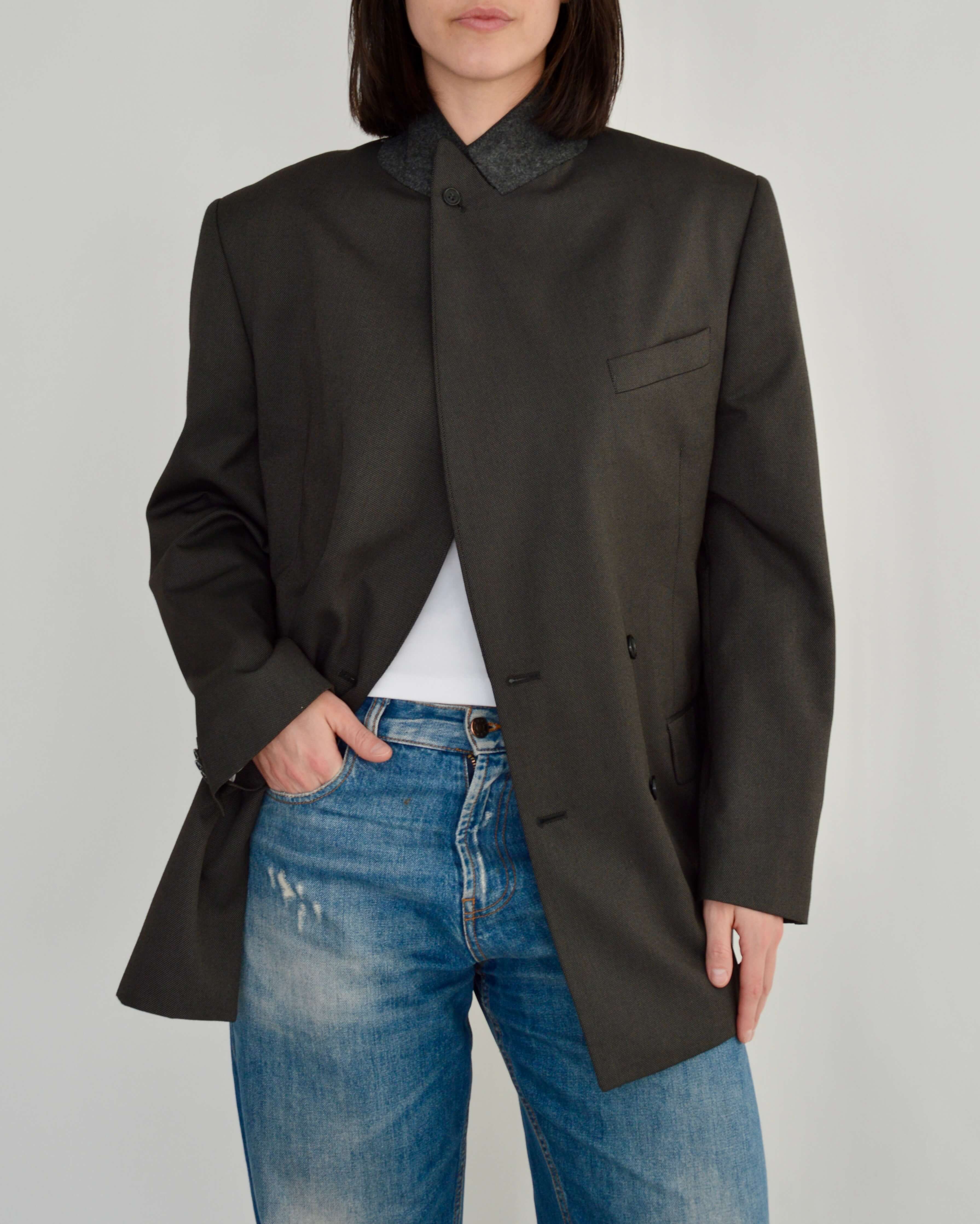 High Neck Blazer - Brown (L)