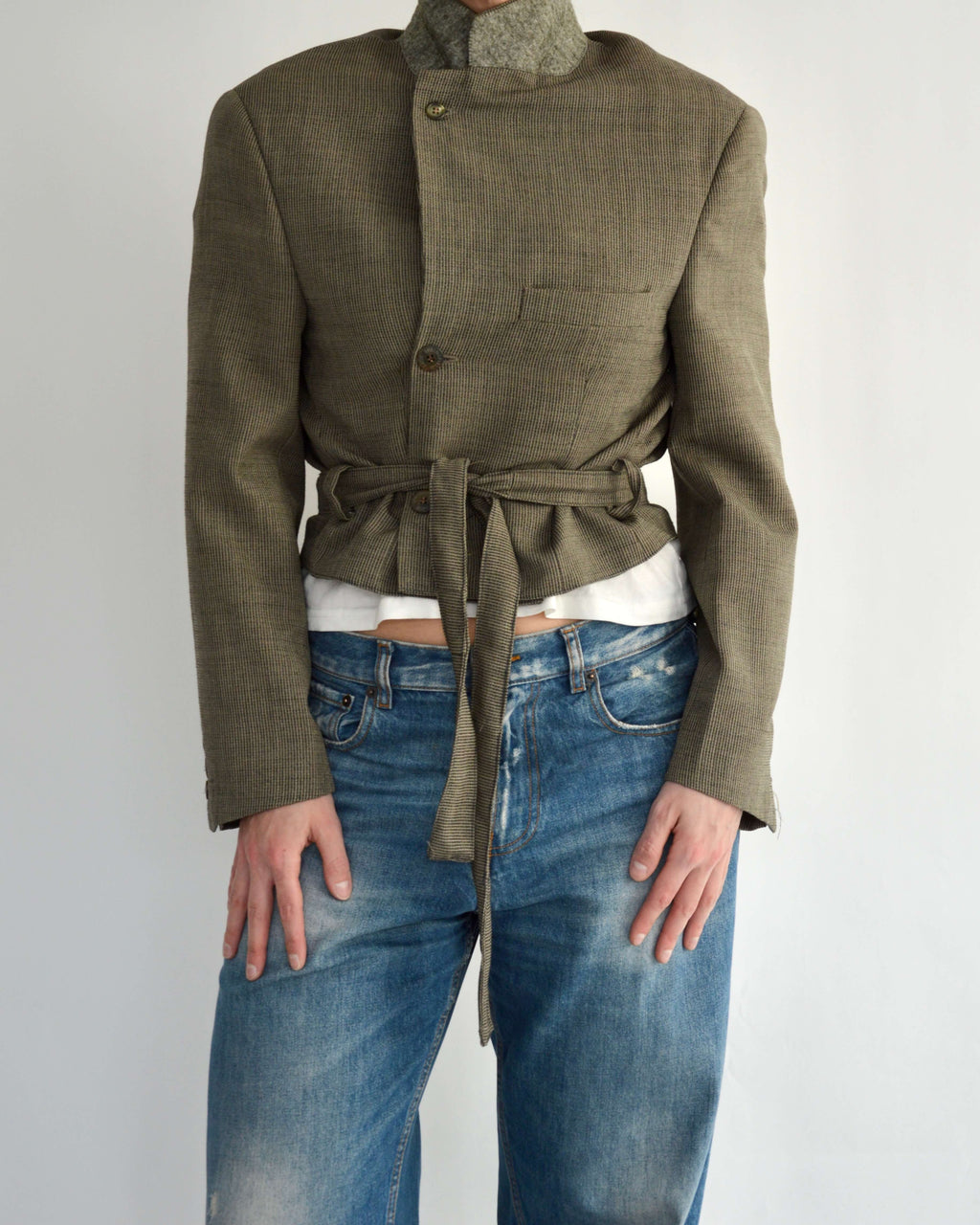 Tied-up Blazer - Textured Beige (S)