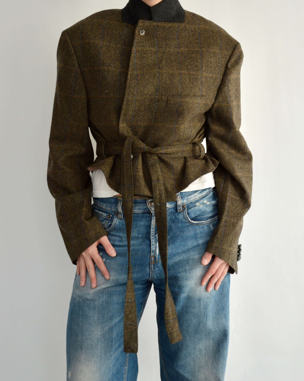 Tied-up Blazer - Dark Green Blue Lines (M)