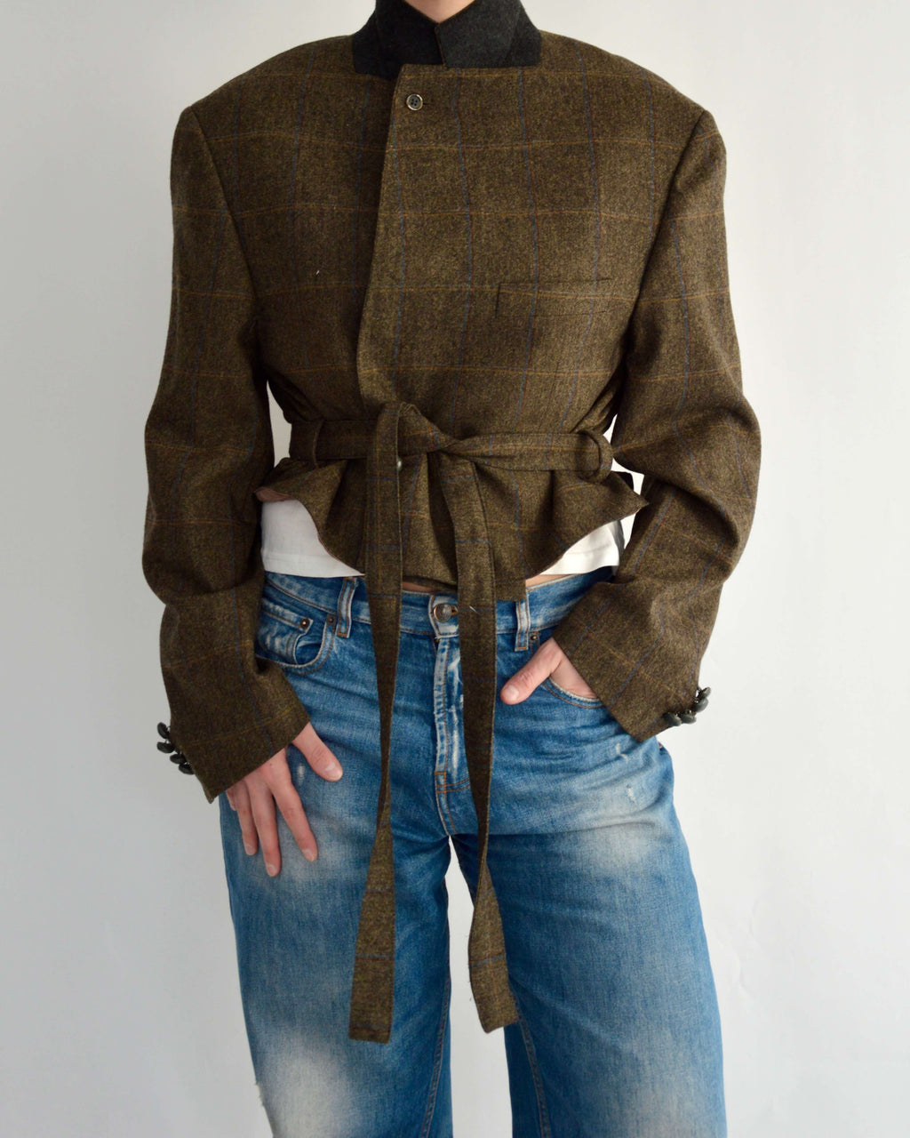 Tied-up Blazer - Dark Green Blue Lines (M)