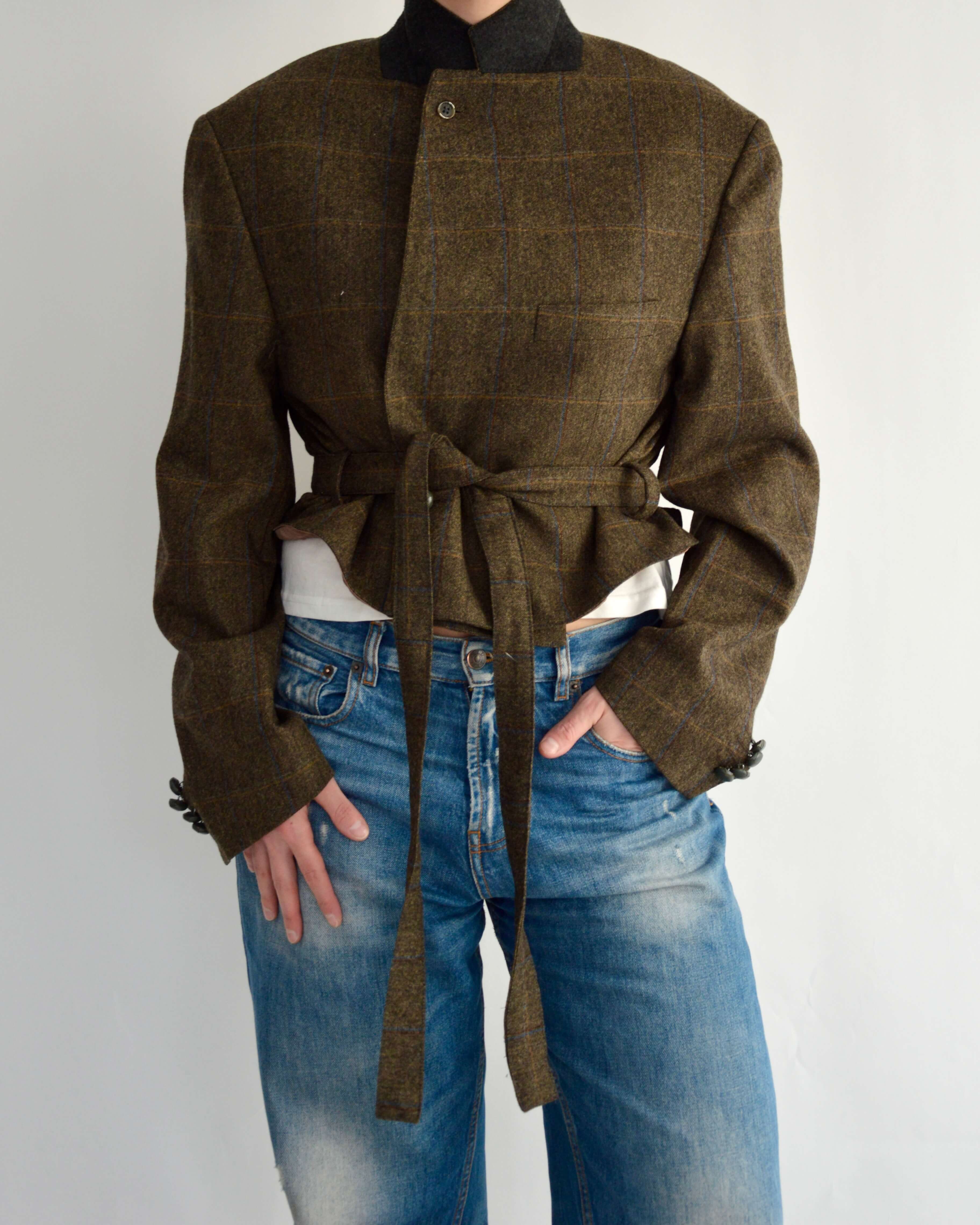 Tied-up Blazer - Dark Green Blue Lines (M)