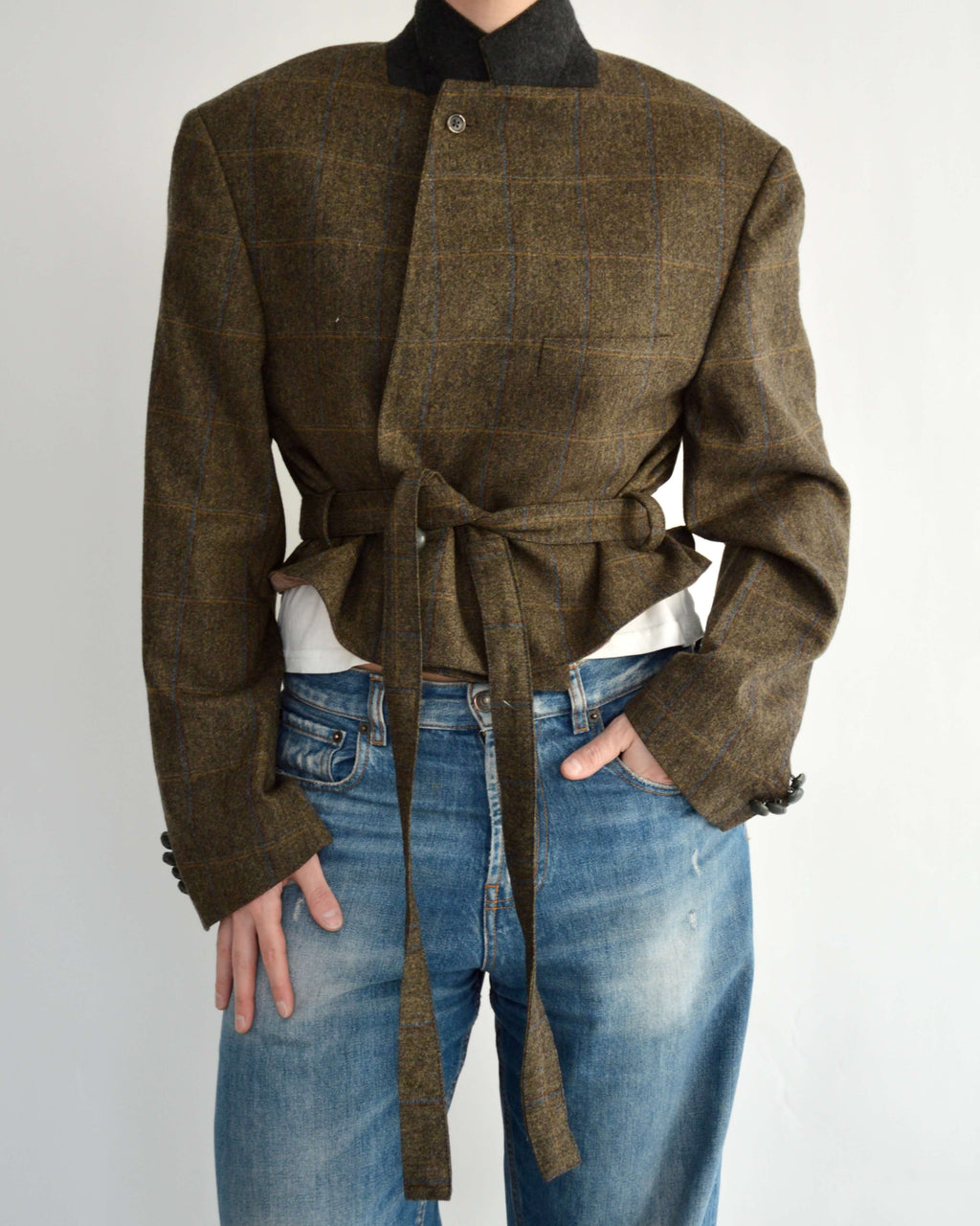 Tied-up Blazer - Dark Green Blue Lines (M)