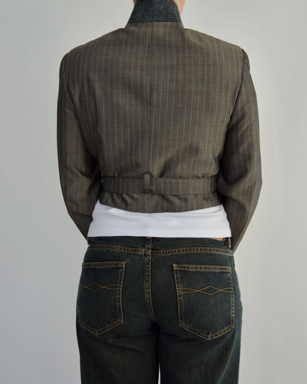 Tied-up Blazer - Brown Blue Stripes (XS)