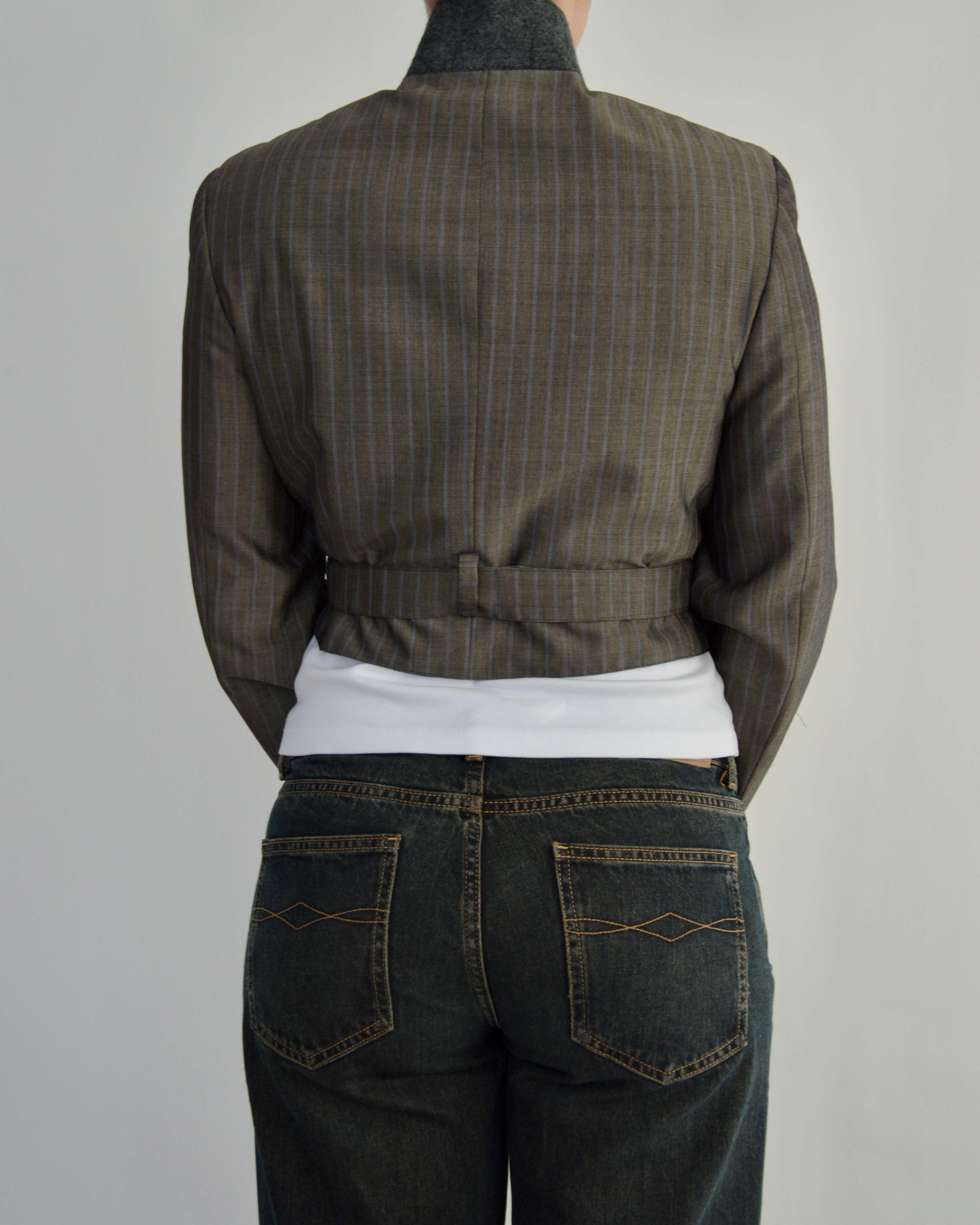 Tied-up Blazer - Brown Blue Stripes (XS)