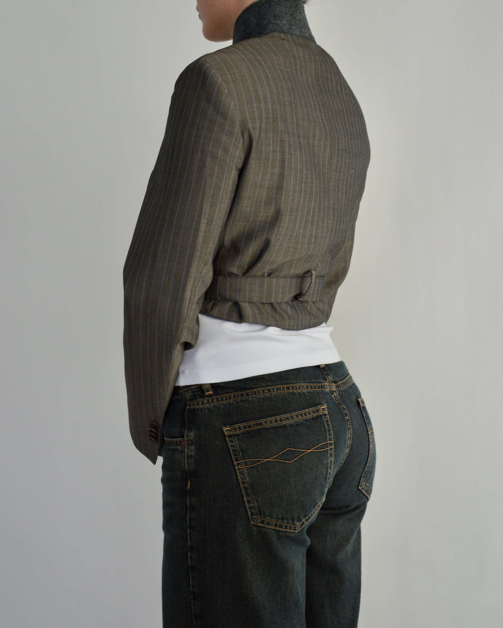 Tied-up Blazer - Brown Blue Stripes (XS)