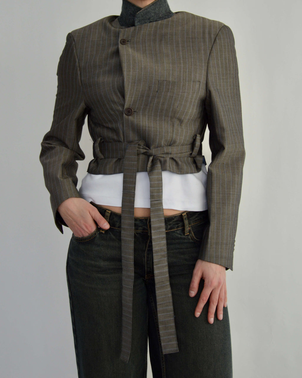 Tied-up Blazer - Brown Blue Stripes (XS)